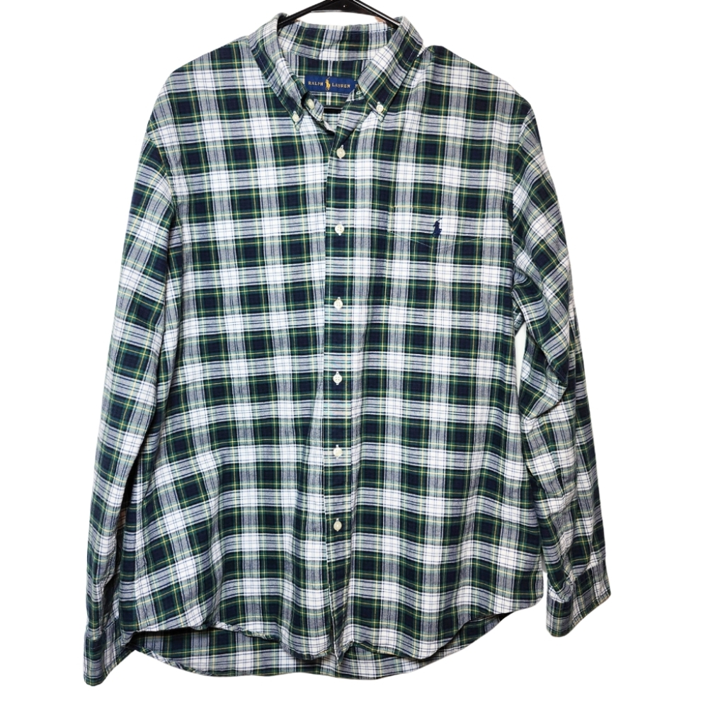 Ralph Lauren Men's Green Plaid Shirt Long Sleeve Button Down Size XL